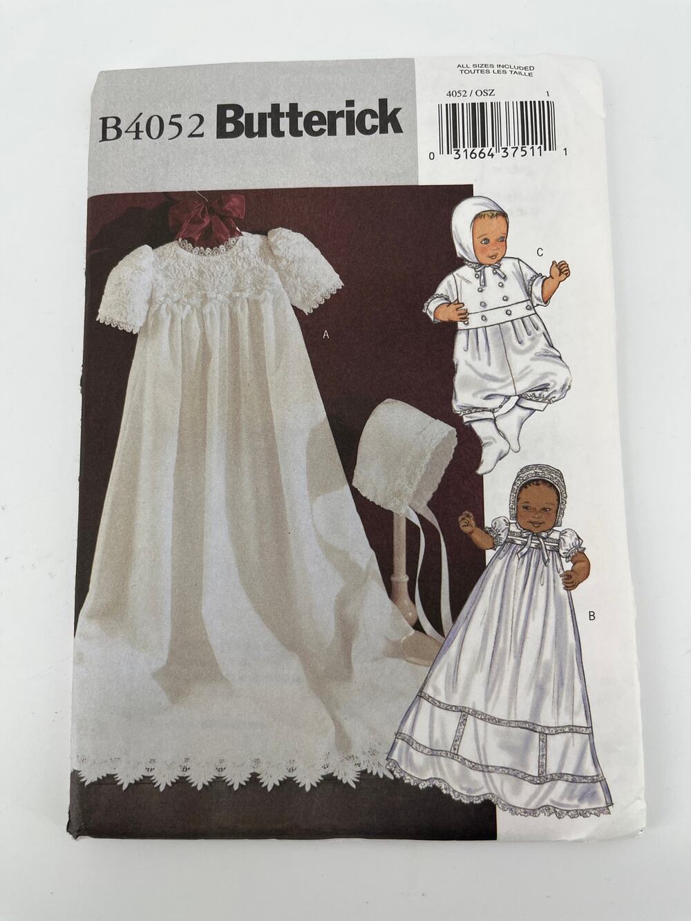 Butterick B4052 Infant Christening Gown Jumpsuit Bonnet Sewing Pattern Uncut